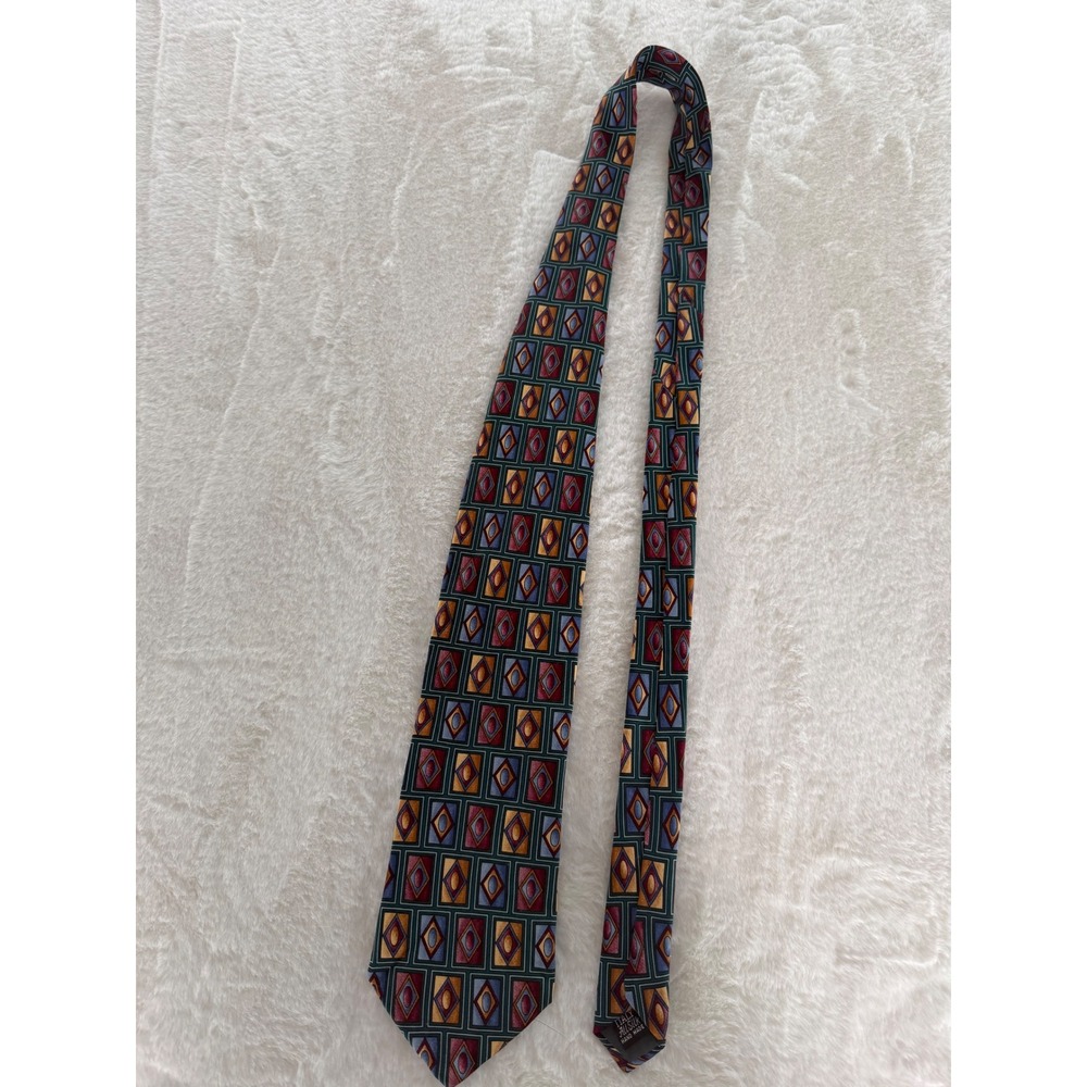 Bardelli Roma Italy Silk Tie Geometric Diamond Teal Gold Burgundy Handmade Men